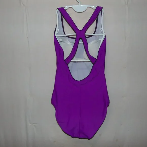 Speedo Purple Black Trim Swimsuit 16 - Picture 4 of 7